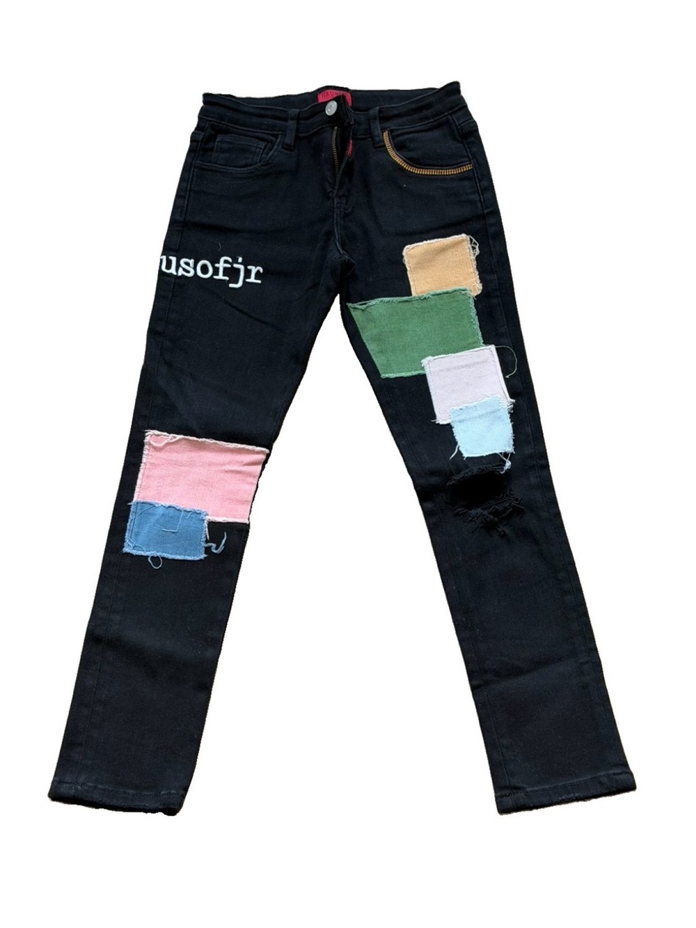 Kids Black Jeans with Color Patch Patches Size 12